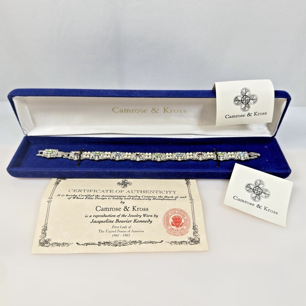 Camrose & Kross Bracelet Silver Tone Multicolor Baguette Crystal Tennis Box 7-8